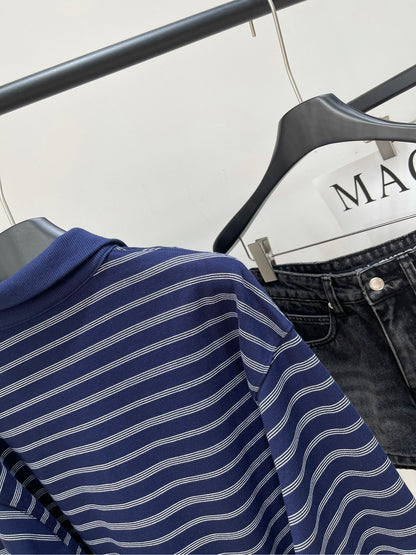 M 25 navy blue striped half-zip polo sweatshirt