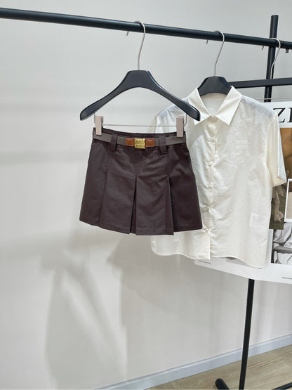 M 25 Cocoa Brown Belt Pleated Skirt