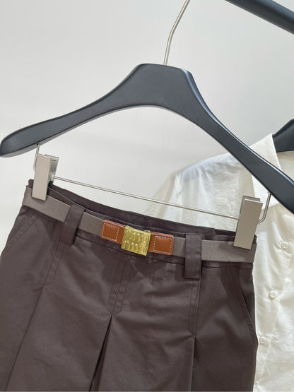 M 25 Cocoa Brown Belt Pleated Skirt