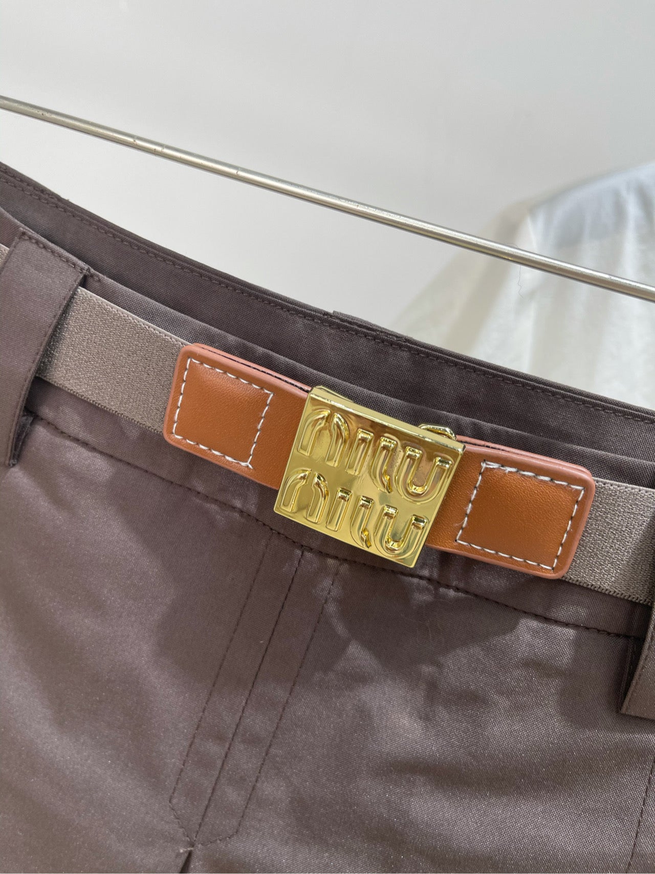 M 25 Cocoa Brown Belt Pleated Skirt