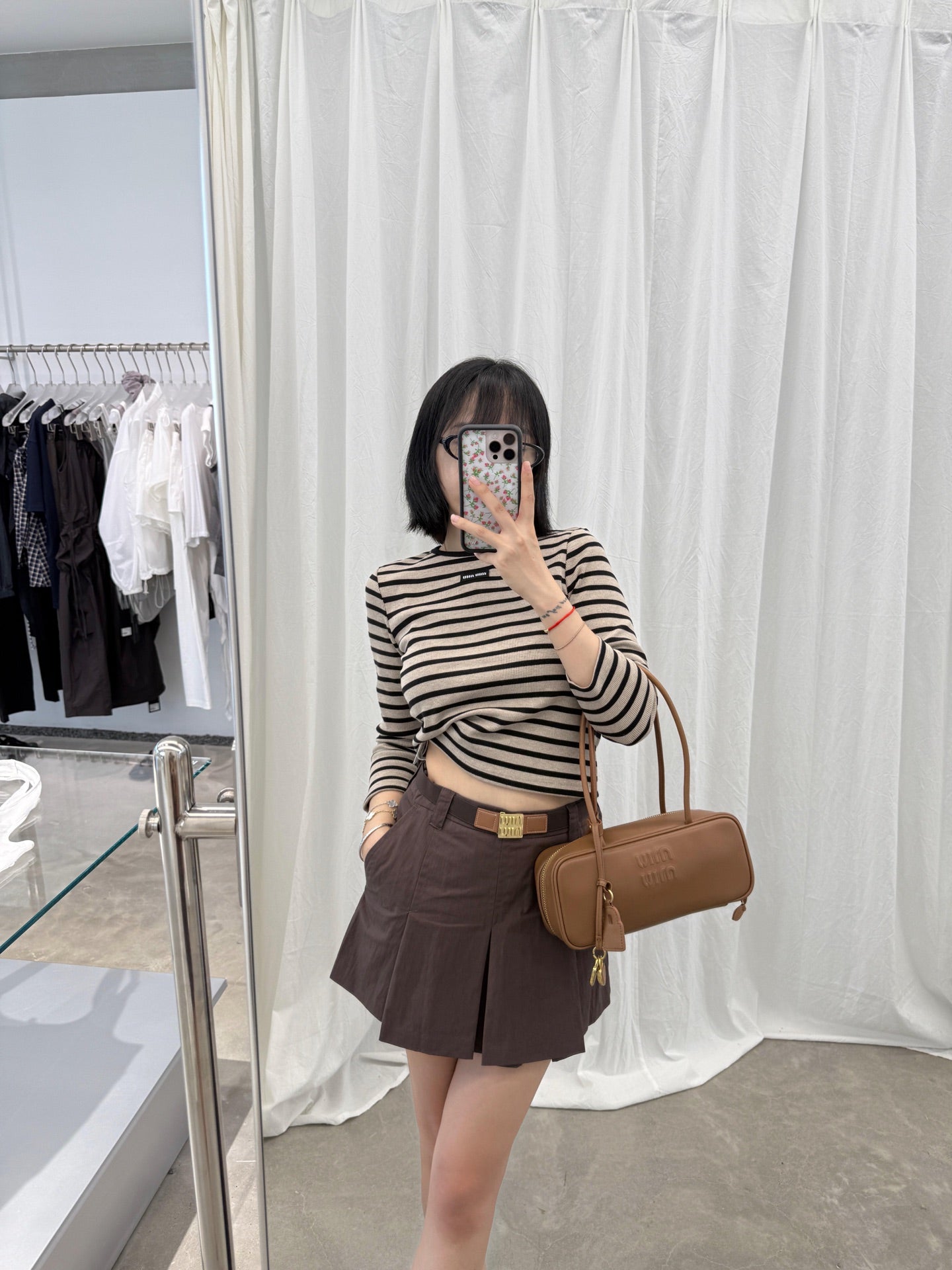 M 25 Cocoa Brown Belt Pleated Skirt