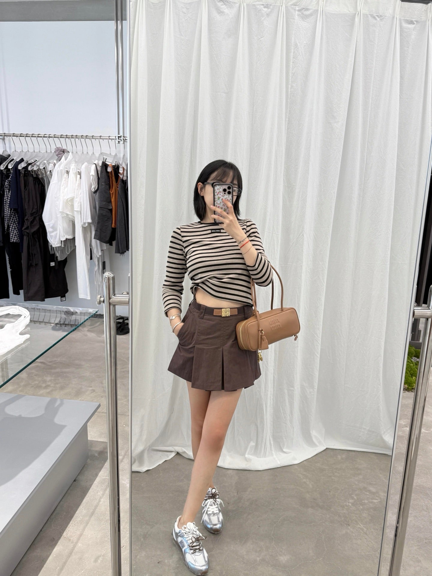 M 25 Cocoa Brown Belt Pleated Skirt