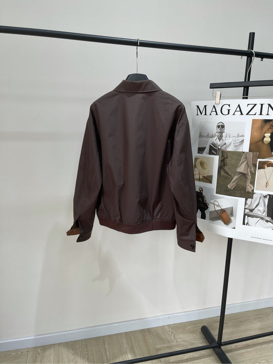 M 25 Cocoa Brown Leather Zip-Up Jacket