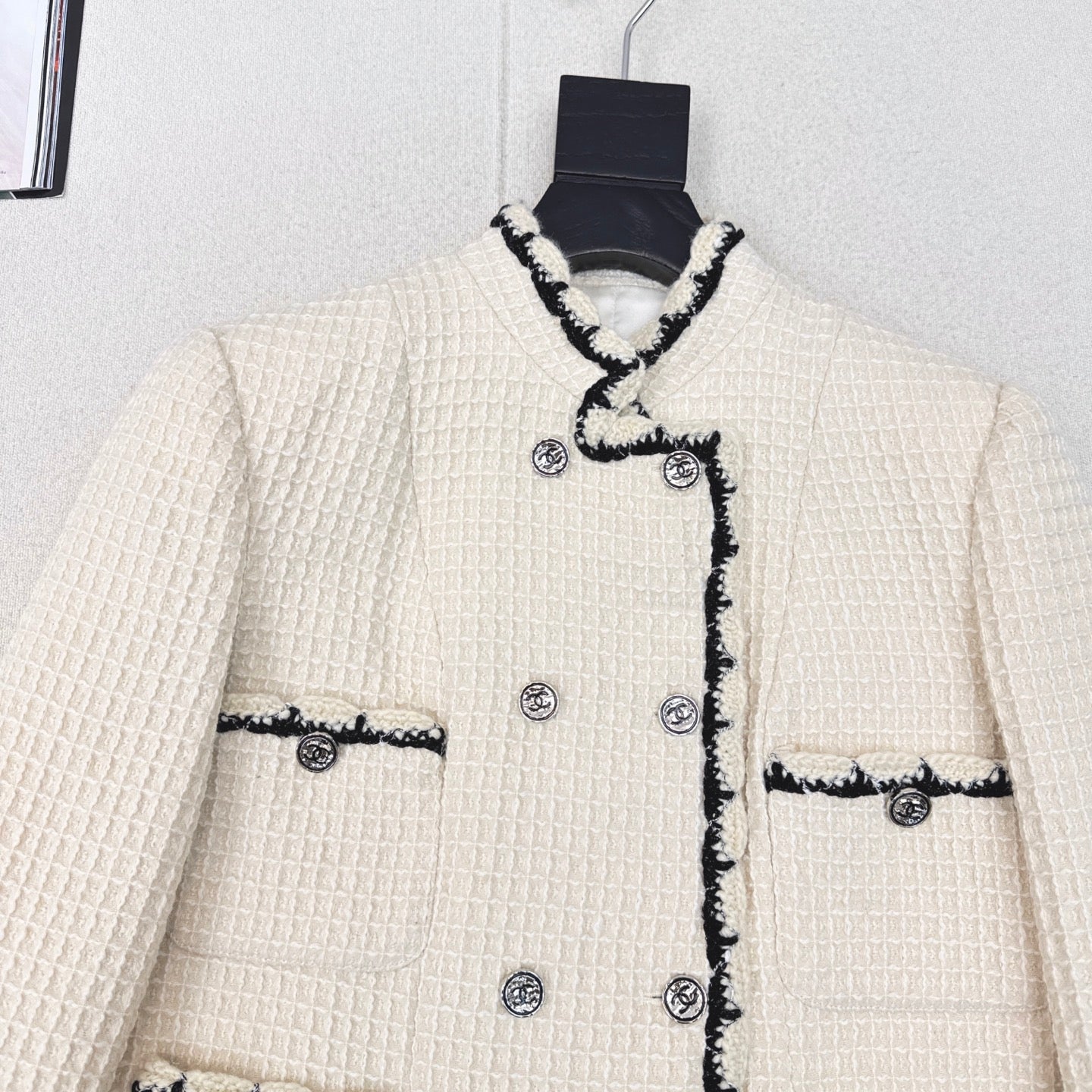 C 25 New double-breasted woven tape trim design stand collar jacket