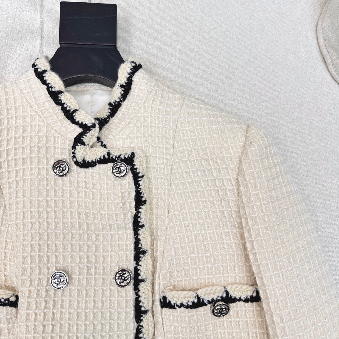 C 25 New double-breasted woven tape trim design stand collar jacket