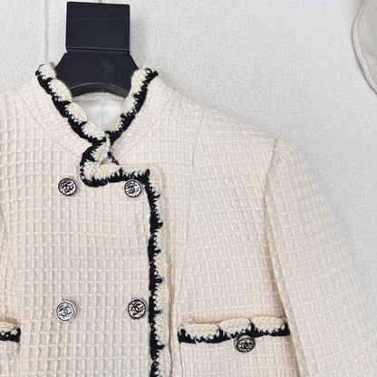 C 25 New double-breasted woven tape trim design stand collar jacket
