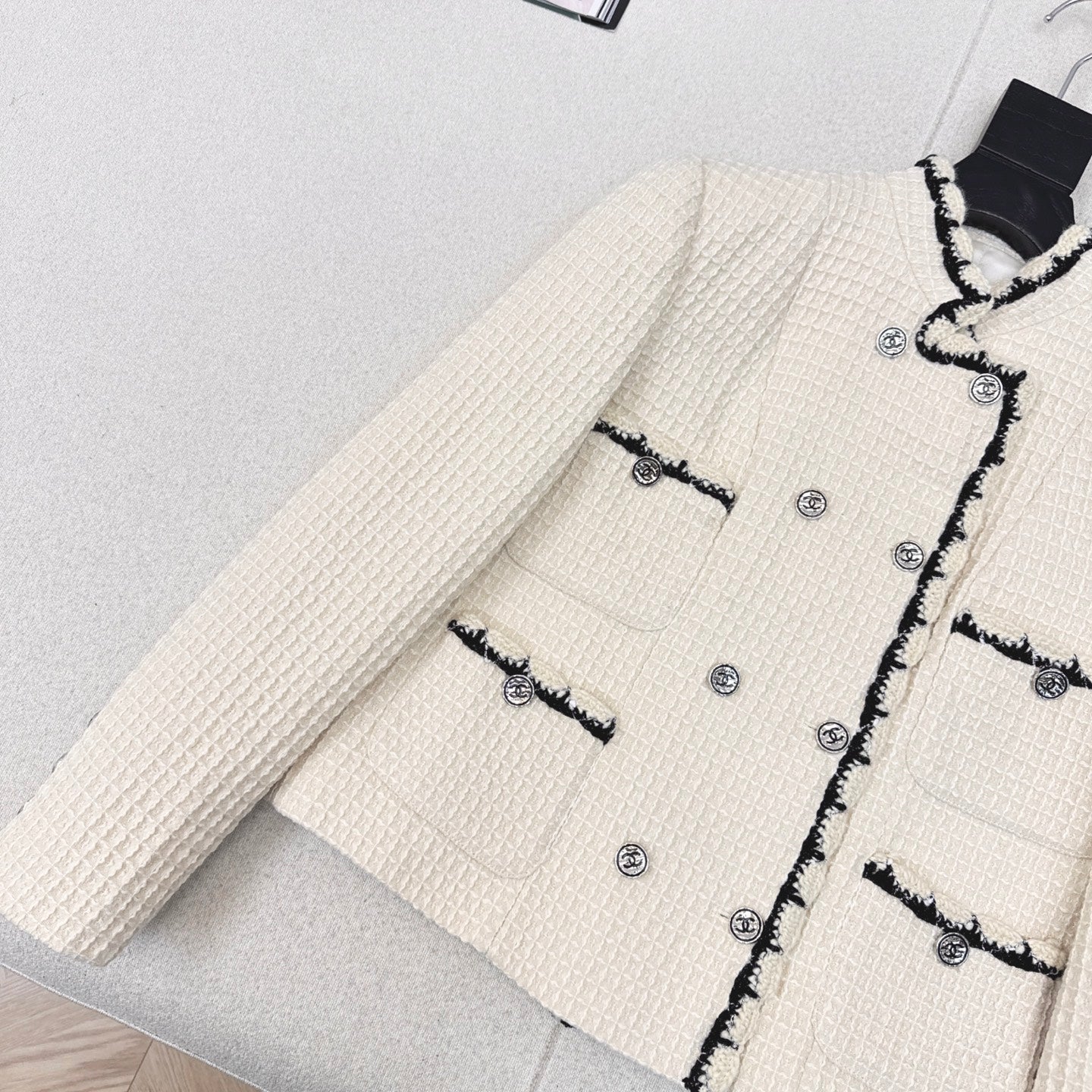 C 25 New double-breasted woven tape trim design stand collar jacket