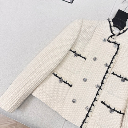 C 25 New double-breasted woven tape trim design stand collar jacket
