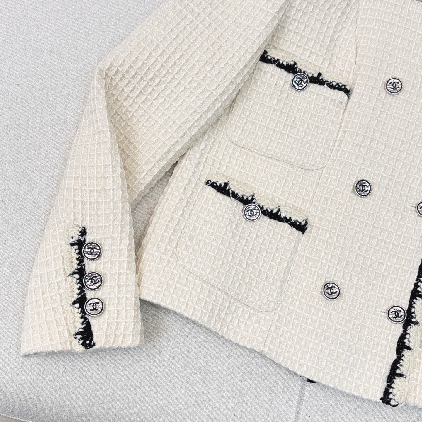 C 25 New double-breasted woven tape trim design stand collar jacket