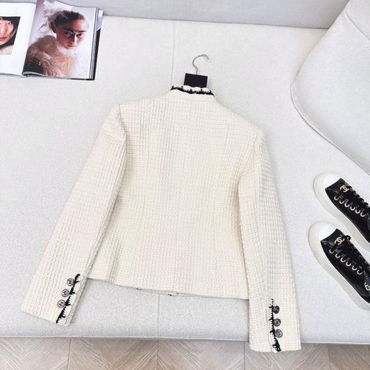C 25 New double-breasted woven tape trim design stand collar jacket