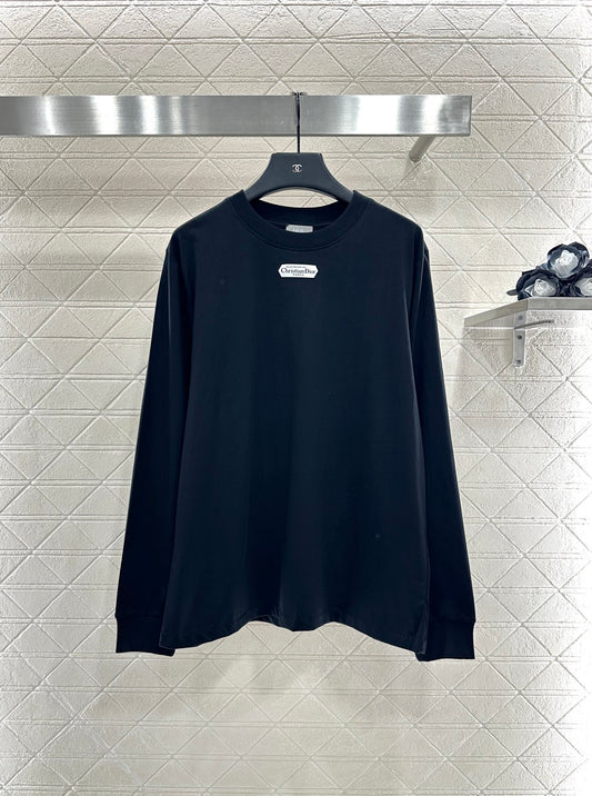 D 25 Crew Neck Long Sleeve Sweatshirt with Appliqué Lettering（black/white）