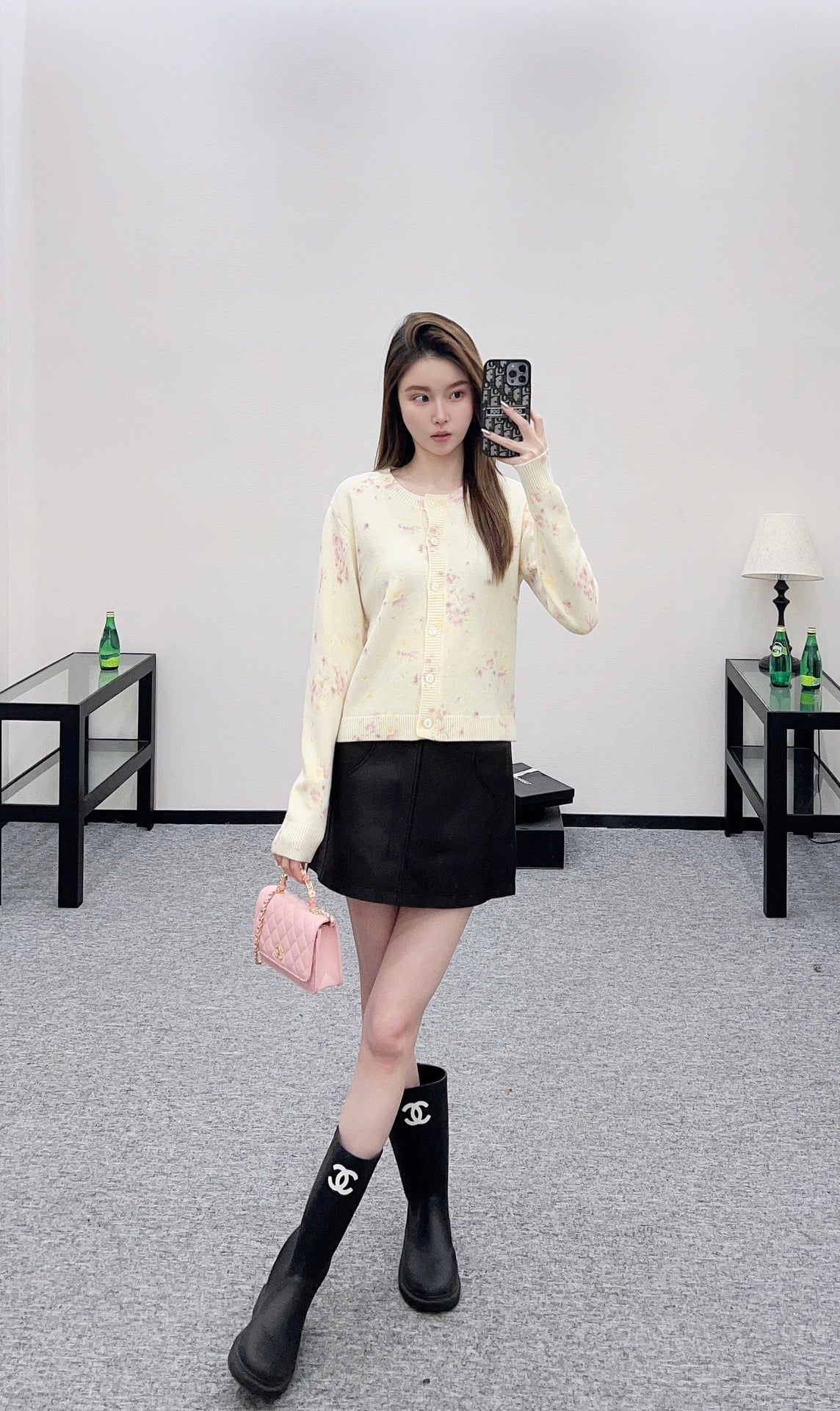 Pr 25 Floral light yellow knitted cardigan