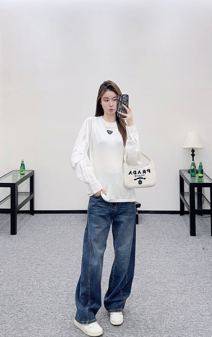 Pr 25 Crew neck paneled long-sleeved top
