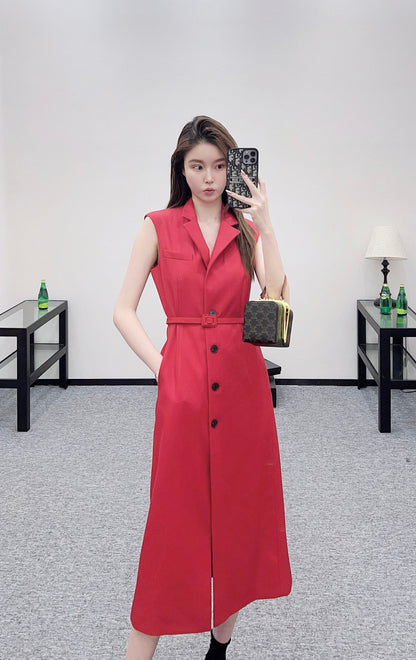 D 25 Belted vest dress(black/red)