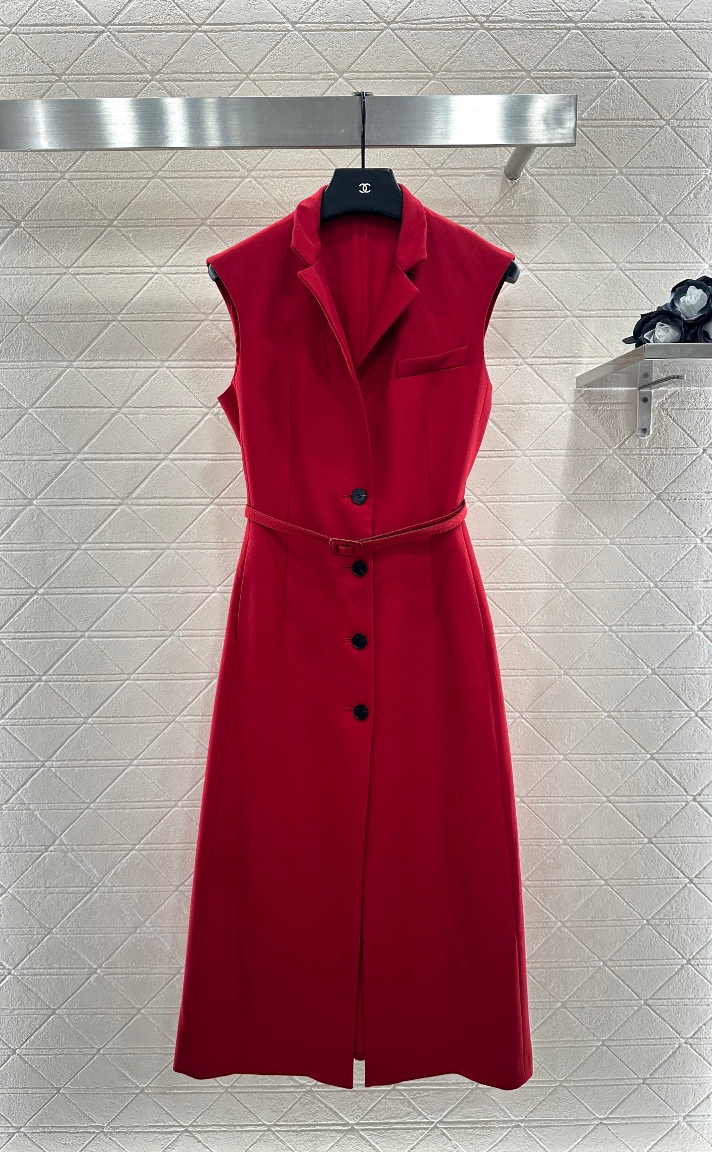 D 25 Belted vest dress(black/red)