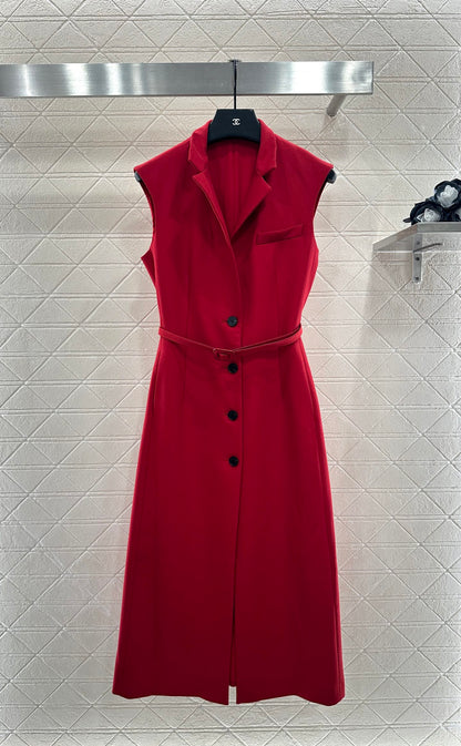 D 25 Belted vest dress(black/red)