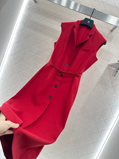 D 25 Belted vest dress(black/red)