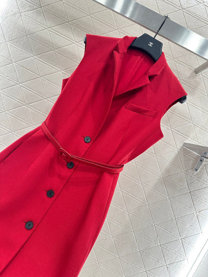 D 25 Belted vest dress(black/red)