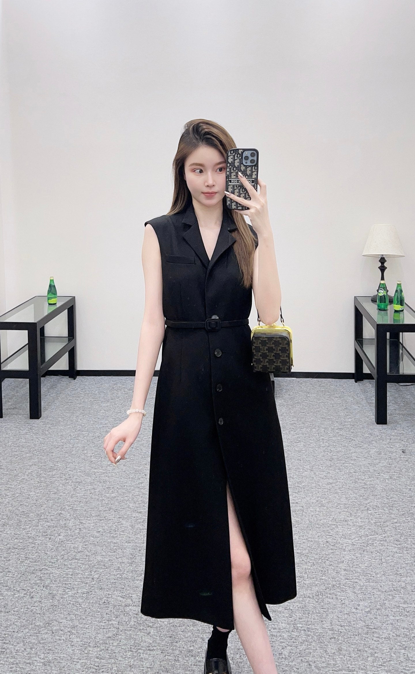 D 25 Belted vest dress(black/red)