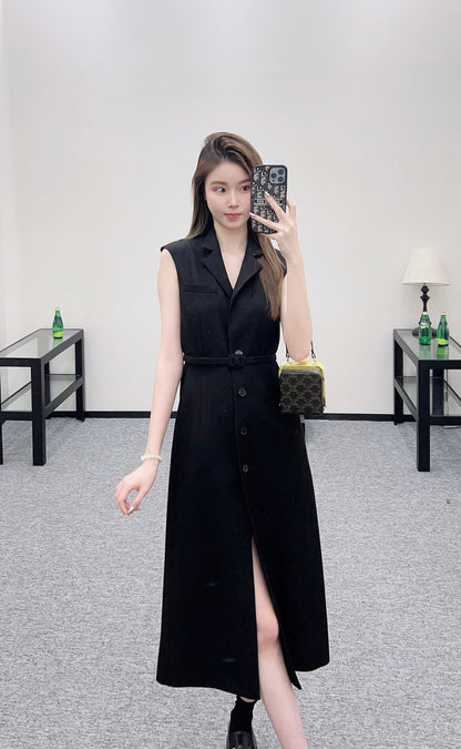 D 25 Belted vest dress(black/red)
