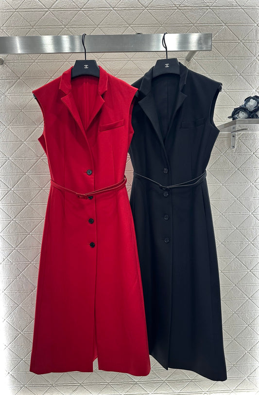 D 25 Belted vest dress(black/red)