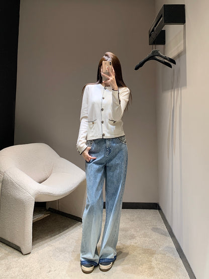 C 25B High-end Handicraft Series Double Pocket Round Neck Knit Cardigan