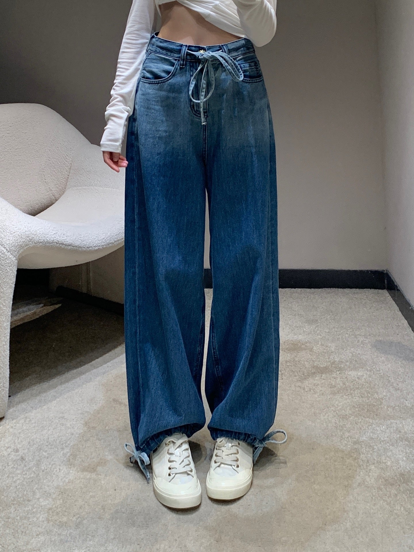 C 25B High-end Handicraft Series New Washed Gradient Lace-up Jeans
