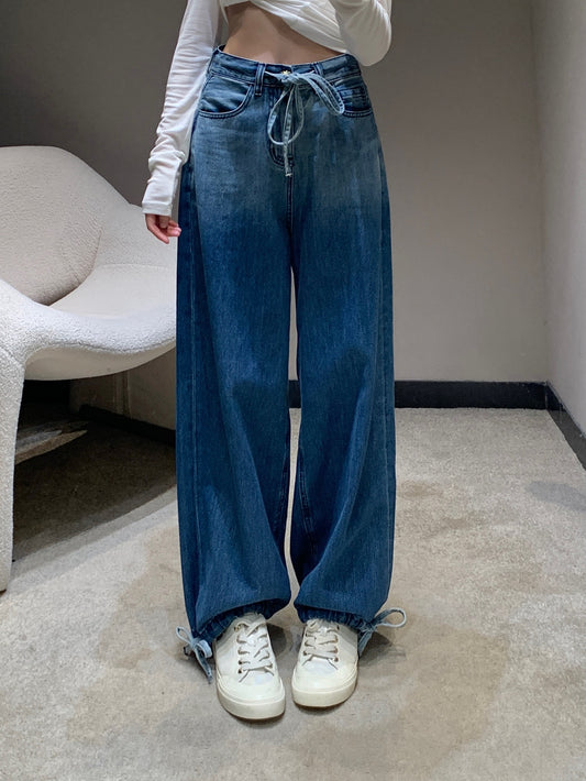 C 25B High-end Handicraft Series New Washed Gradient Lace-up Jeans