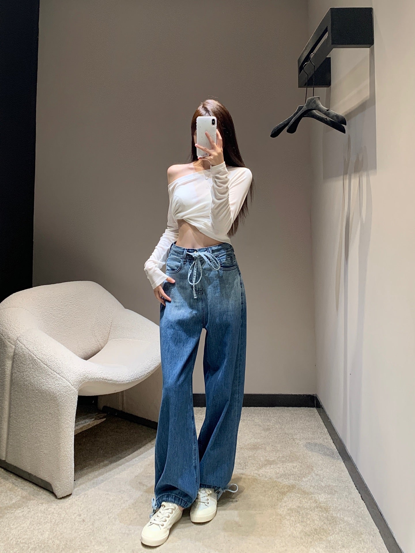 C 25B High-end Handicraft Series New Washed Gradient Lace-up Jeans