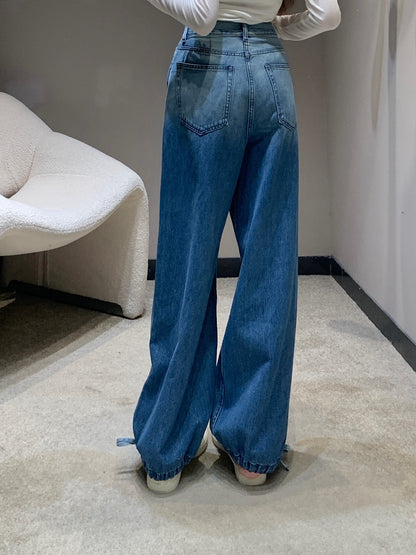 C 25B High-end Handicraft Series New Washed Gradient Lace-up Jeans