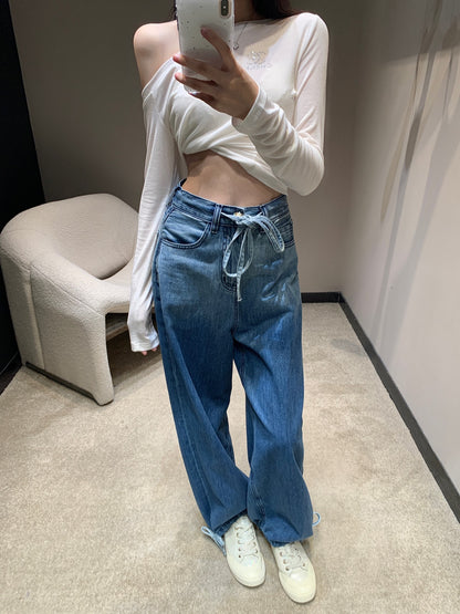 C 25B High-end Handicraft Series New Washed Gradient Lace-up Jeans