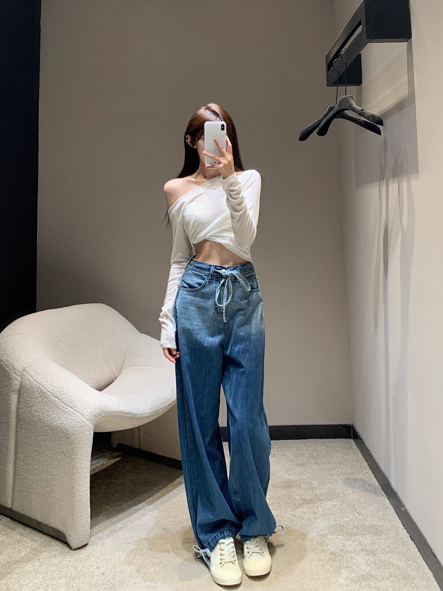 C 25B High-end Handicraft Series New Washed Gradient Lace-up Jeans