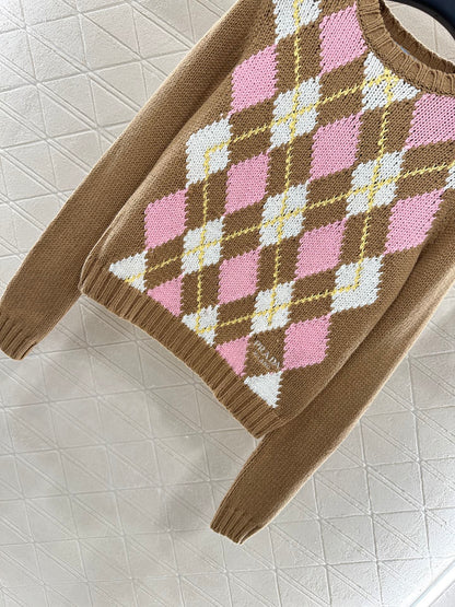 Pr 25 Diamond-knit long-sleeved pullover sweater