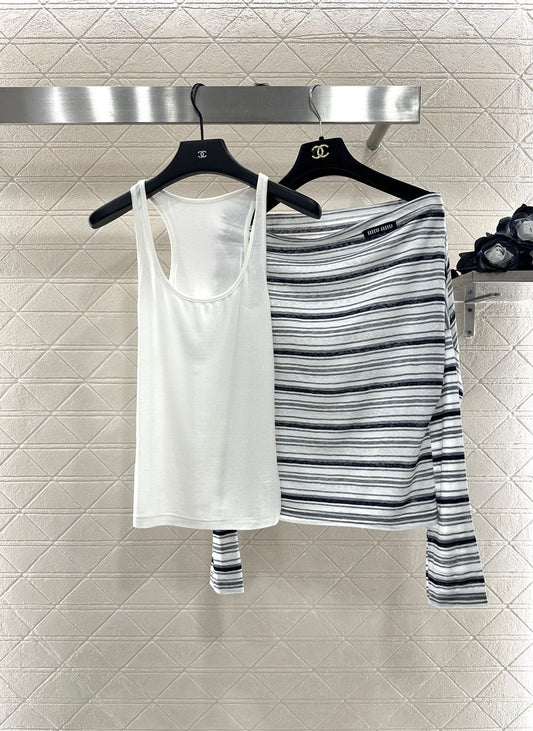 Mi 25 Loose striped long-sleeved vest two-piece set