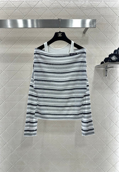 Mi 25 Loose striped long-sleeved vest two-piece set
