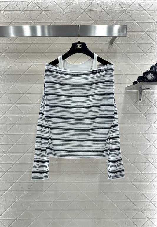 Mi 25 Loose striped long-sleeved vest two-piece set