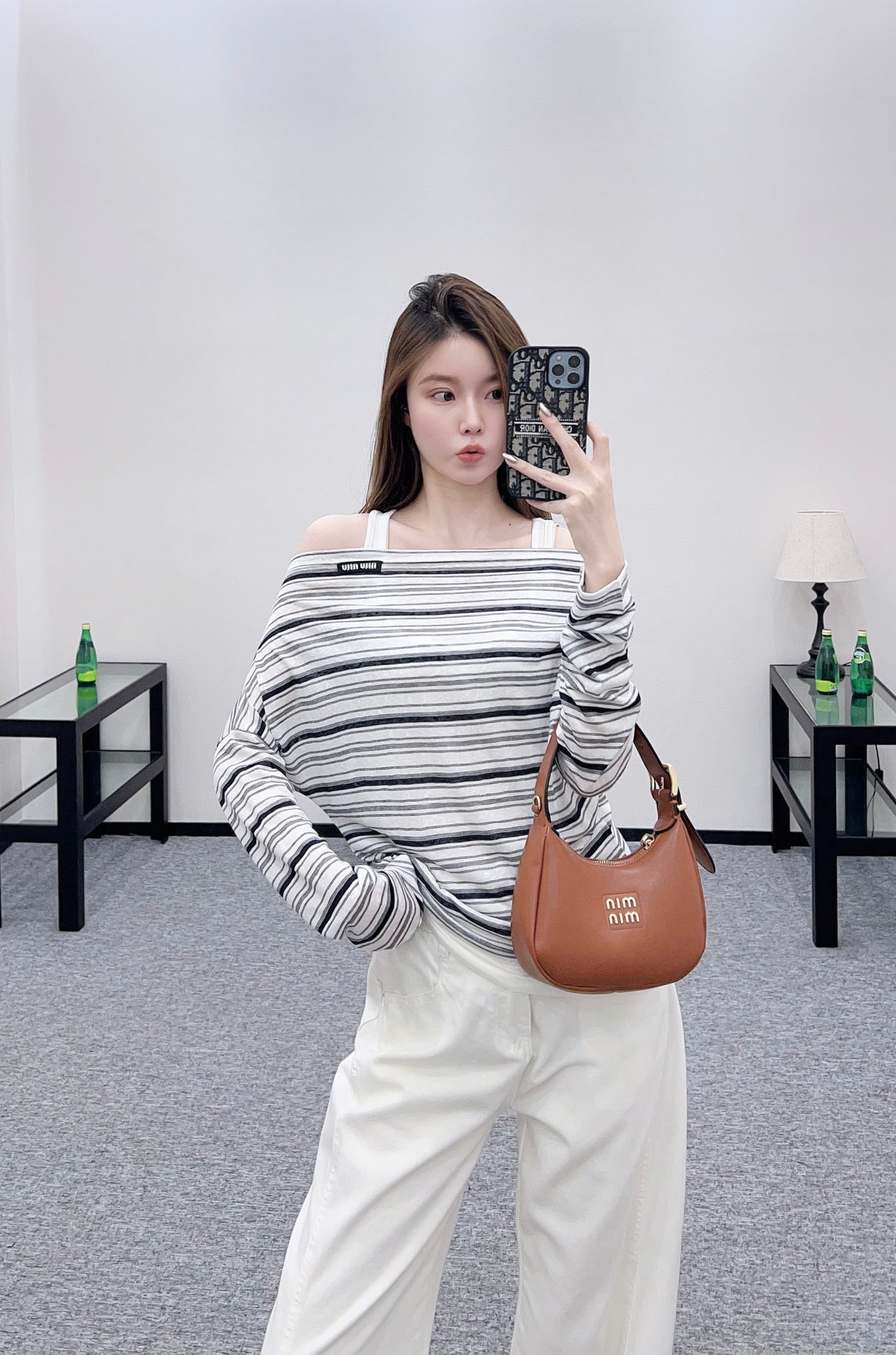 Mi 25 Loose striped long-sleeved vest two-piece set
