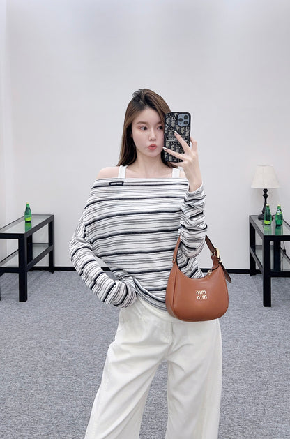 Mi 25 Loose striped long-sleeved vest two-piece set