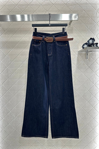 C 25 Belted denim straight-leg trousers