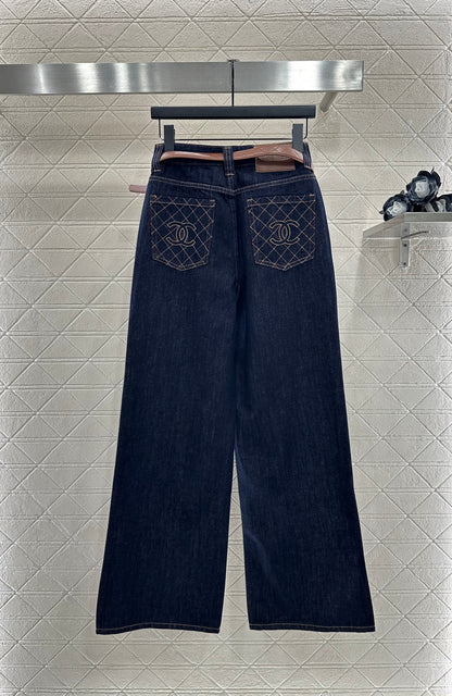 C 25 Belted denim straight-leg trousers