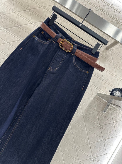 C 25 Belted denim straight-leg trousers
