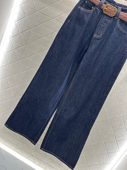 C 25 Belted denim straight-leg trousers