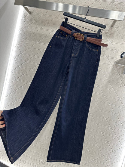C 25 Belted denim straight-leg trousers