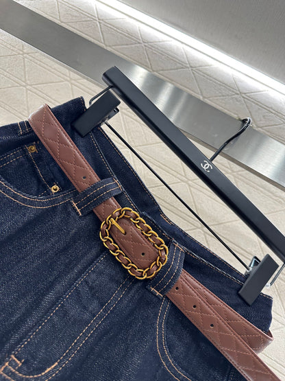 C 25 Belted denim straight-leg trousers