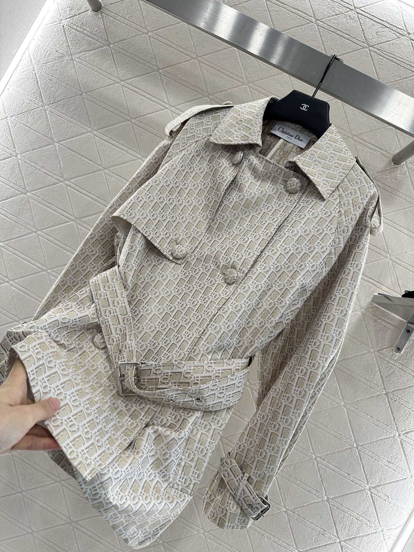 DI 25 jacquard cape double-breasted trench coat