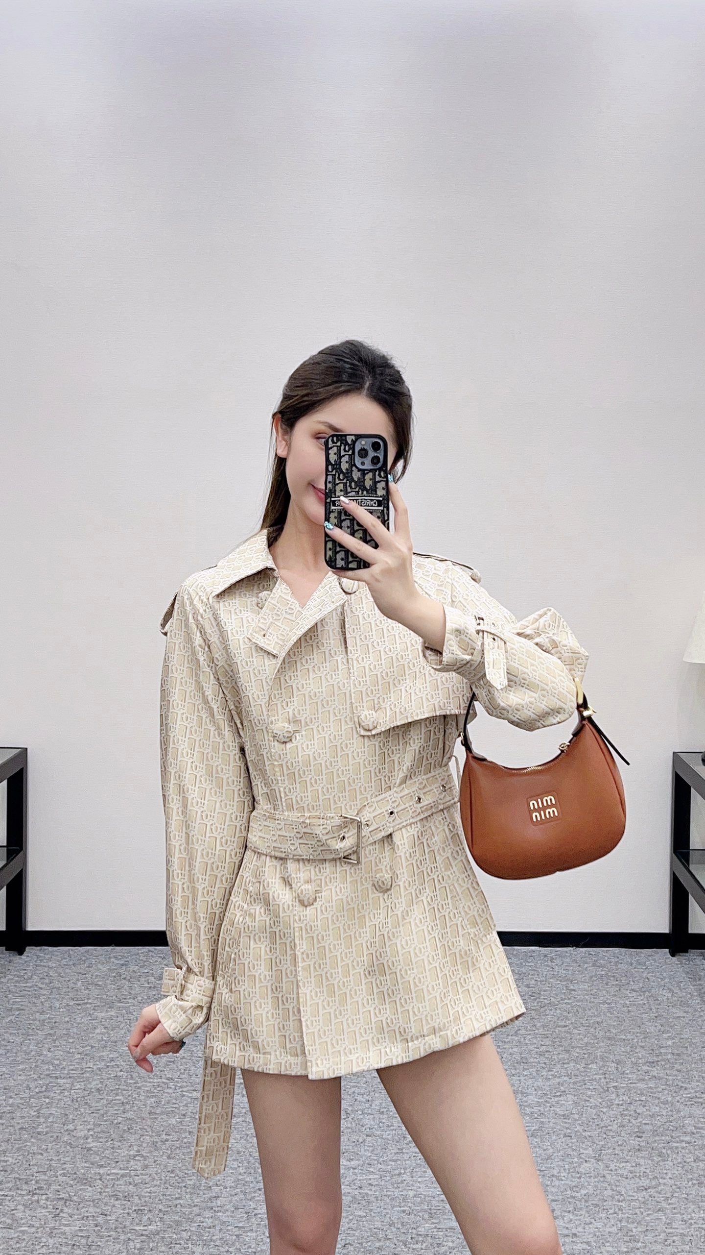 DI 25 jacquard cape double-breasted trench coat
