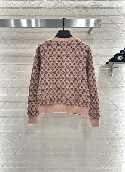 L 25 crew neck jacquard knit cardigan
