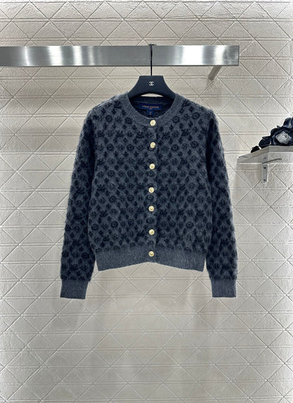 L 25 crew neck jacquard knit cardigan