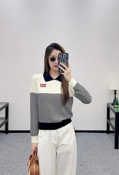 Mi 25 Lapel striped knitted long sleeves