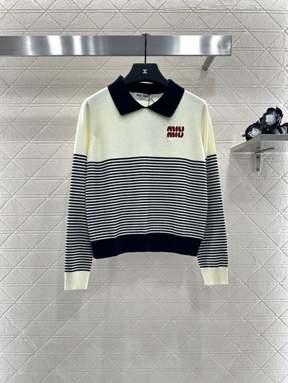 Mi 25 Lapel striped knitted long sleeves